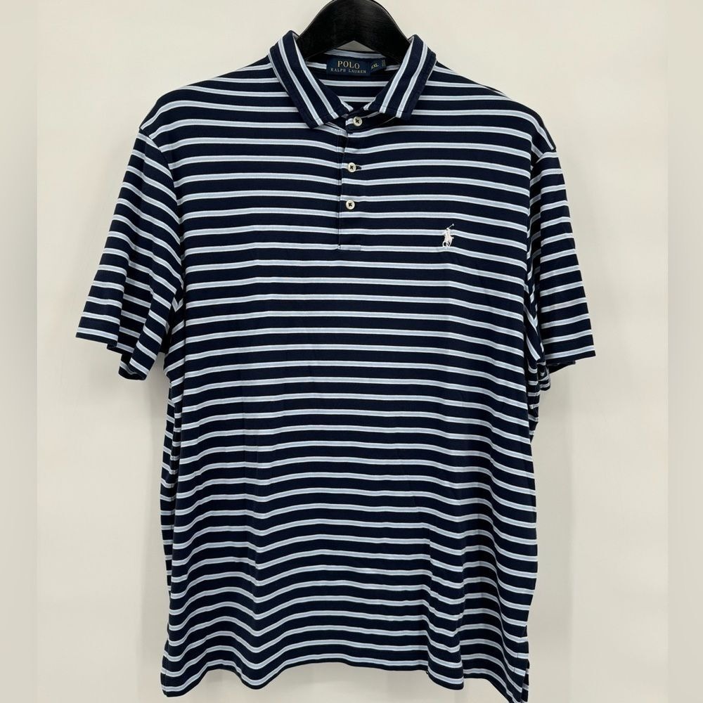 Polo Ralph Lauren Men's Size XXL 100% Cotton Polo Shirt Blue Stripped